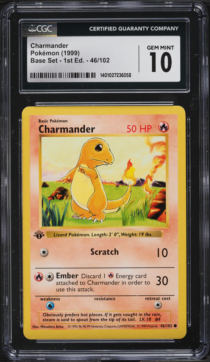 1999 Pokemon Base Set Shadowless 1st Edition Charmander #46 CGC 10 GEM MINT