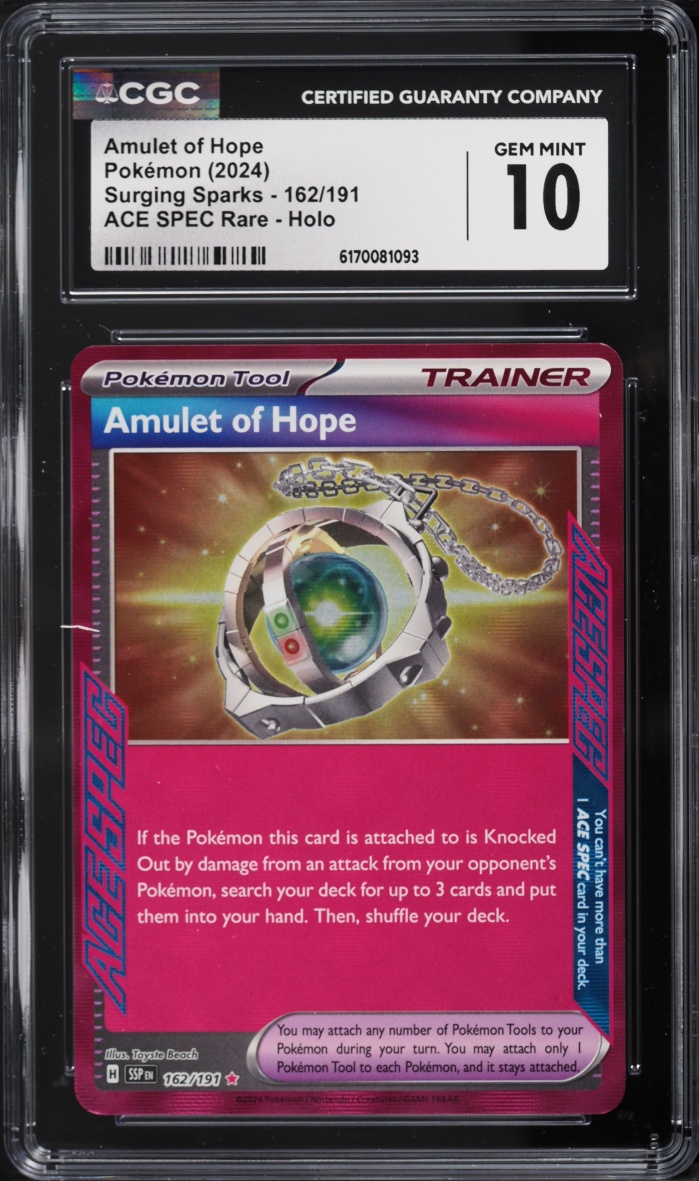 2024 Pokemon Scarlet & Violet Surging Sparks Ace Spec Amulet Of Hope #162 CGC 10 GEM MINT