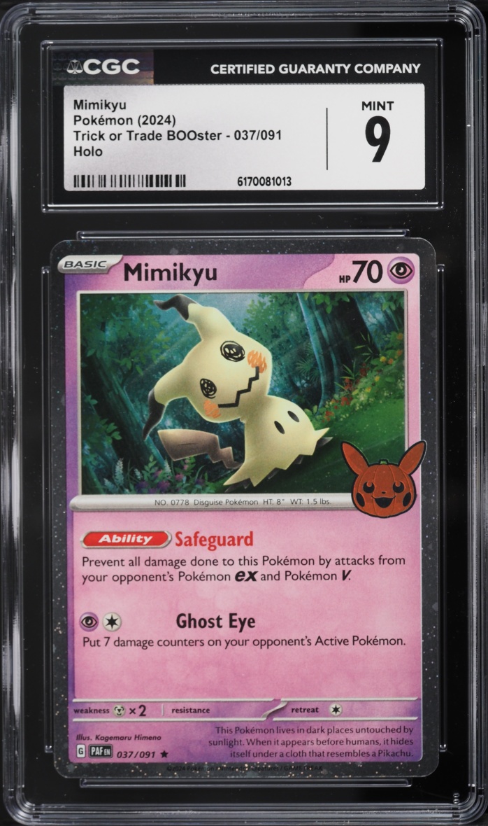 2024 Pokemon Scarlet & Violet Paldean Fates Trick Or Trade Booster Holo Mimikyu #37 CGC 9 MINT