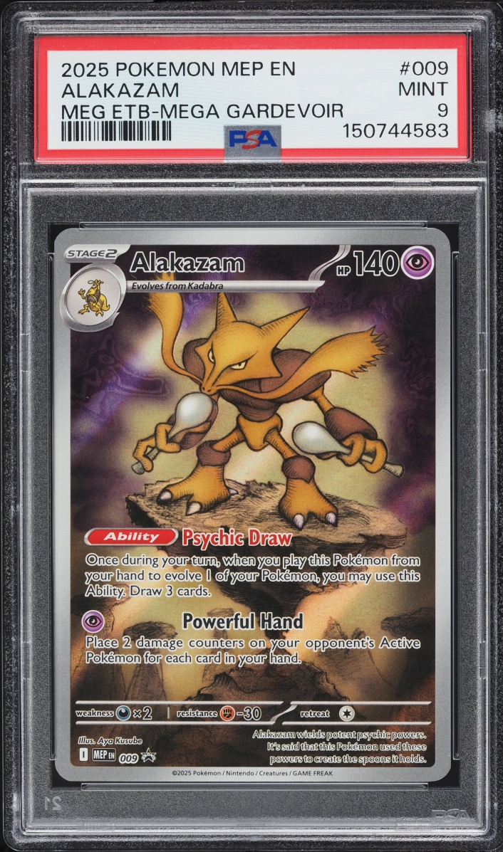 2025 Pokemon Mega Evolution Black Star Promo ETB Full Art Alakazam #9 PSA 9 MINT