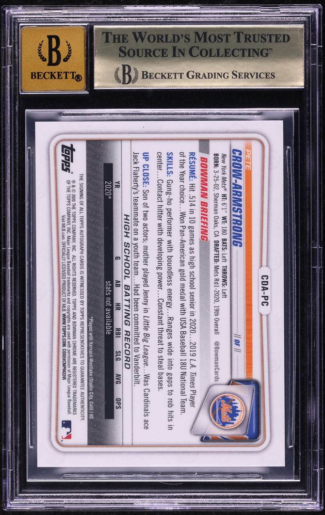2020 Bowman Chrome Red Refractor Pete Crow-Armstrong PROSPECT AUTO /5 BGS 9.5