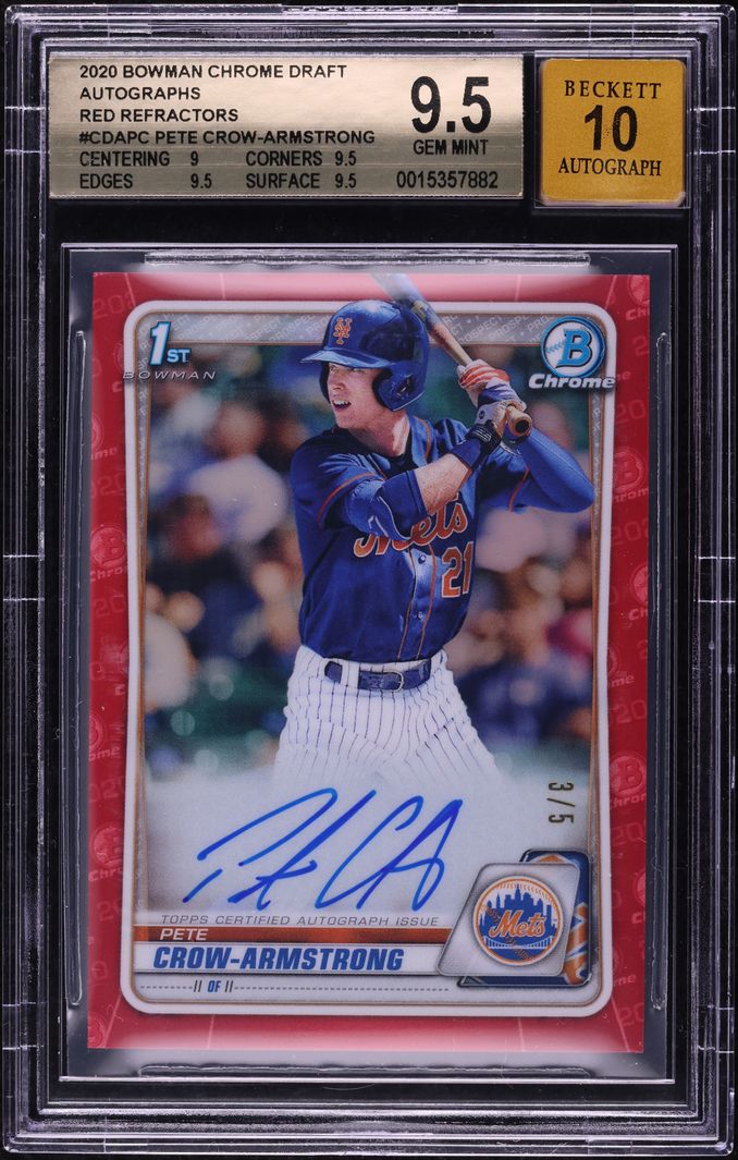 2020 Bowman Chrome Red Refractor Pete Crow-Armstrong PROSPECT AUTO /5 BGS 9.5