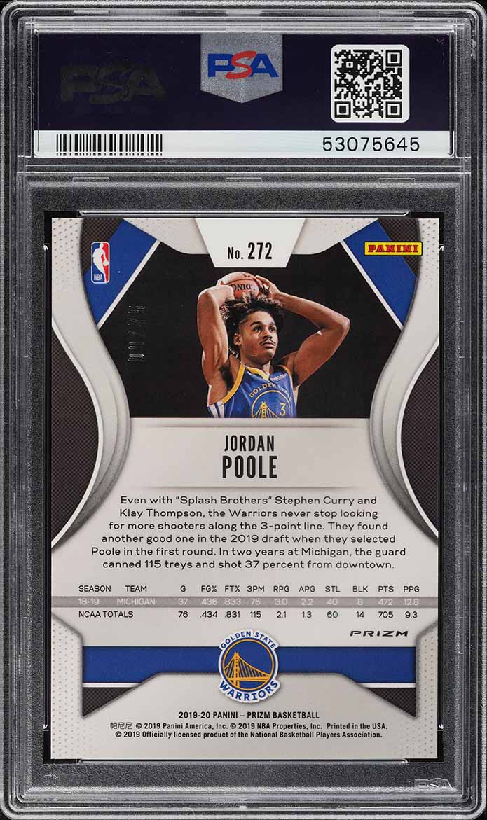 2019 Panini Prizm Fast Break Purple Jordan Poole ROOKIE /75