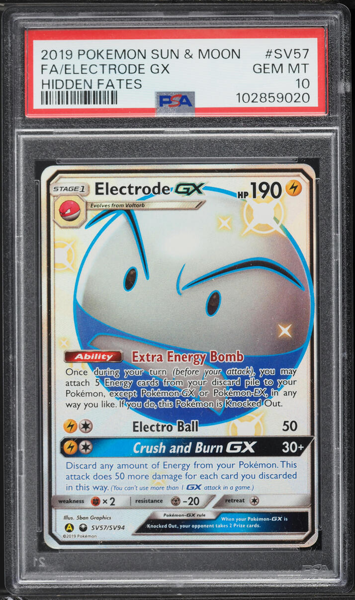 2019 Pokemon Sun & Moon Hidden Fates Full Art Shiny Electrode GX #SV57 PSA 10 GEM MINT