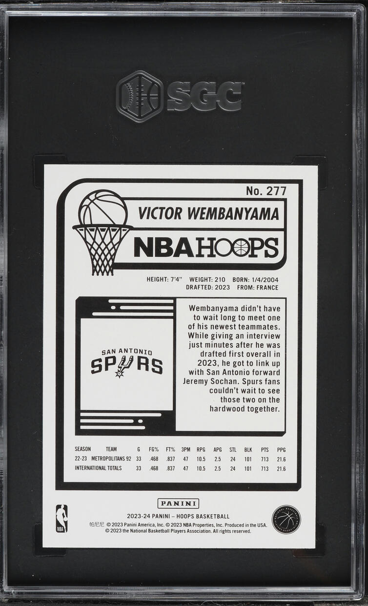 2023 Hoops Victor Wembanyama ROOKIE #277 SGC 9.5 MINT+
