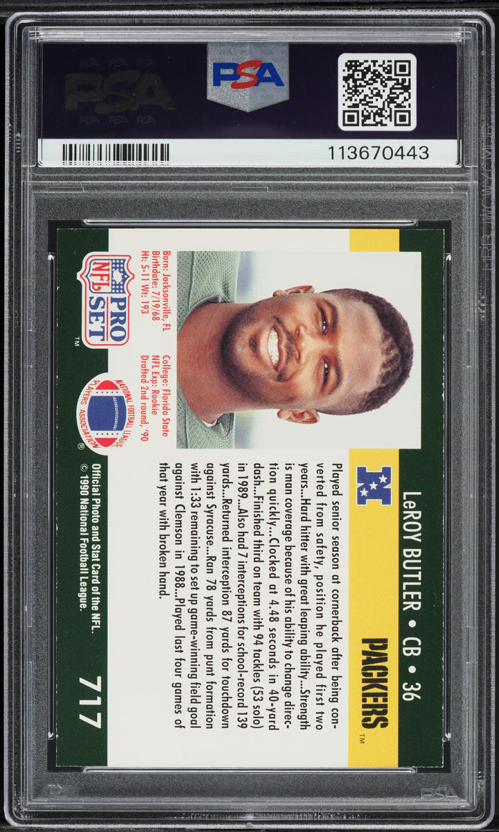 1990 Pro Set Football LeRoy Butler ROOKIE #717 PSA 7 NRMT