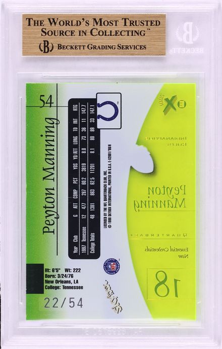 1998 Skybox E-X2001 Essential Credentials Now Peyton Manning ROOKIE /54 BGS 9.5