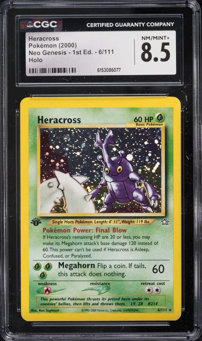 2000 Pokemon Neo Genesis 1st Edition Holo Heracross #6 CGC 8.5 NM-MT+