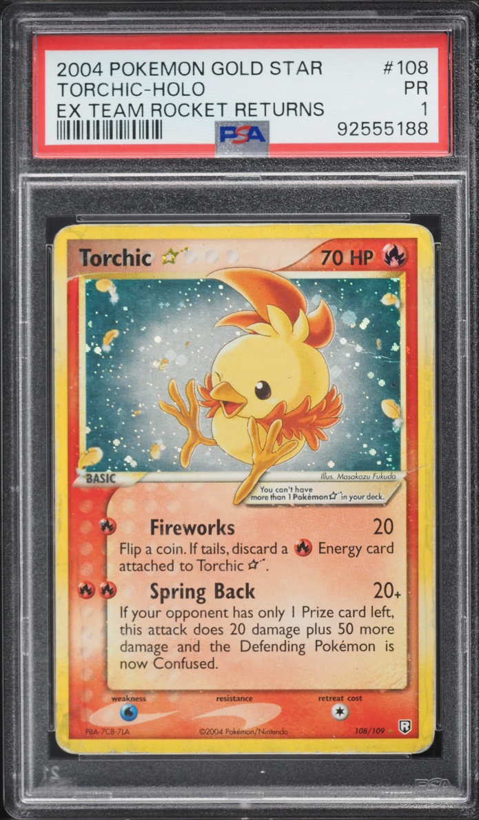 2004 Pokemon EX Team Rocket Returns Holo Torchic Gold Star #108 PSA 1 PR