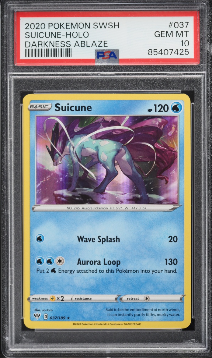 2020 Pokemon Sword & Shield Darkness Ablaze Holo Suicune #37 PSA 10 GEM MINT
