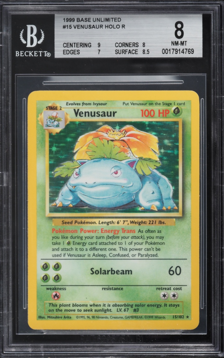 1999 Pokemon Base Set Holo Venusaur #15 BGS 8 NM-MT