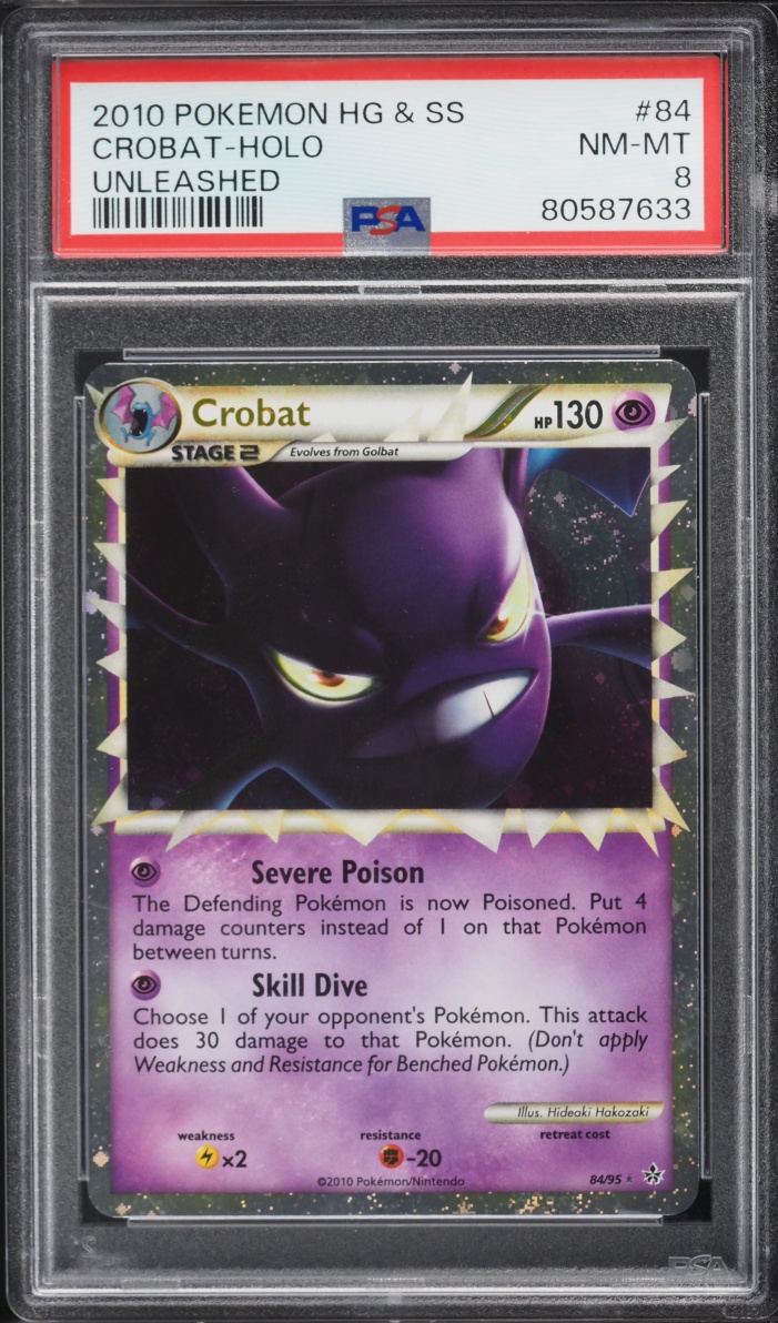 2010 Pokemon HeartGold & SoulSilver Unleashed Holo Crobat #84 PSA 8 NM-MT