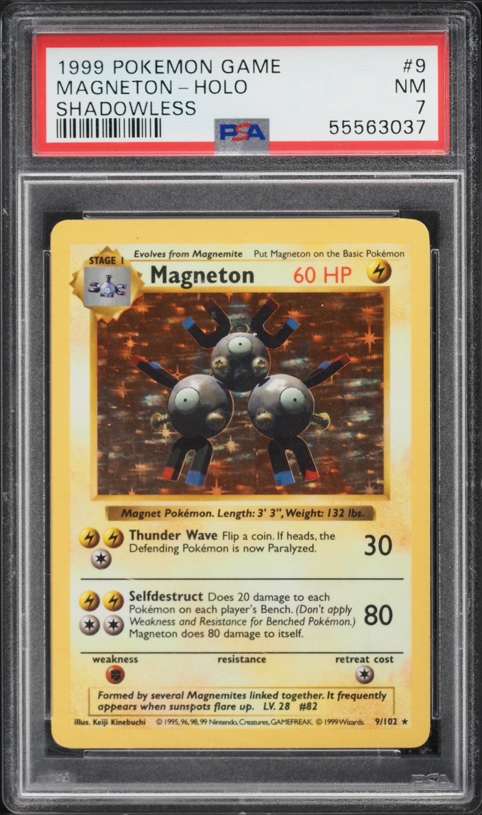 1999 Pokemon Base Set Shadowless Holo Magneton #9 PSA 7 NRMT