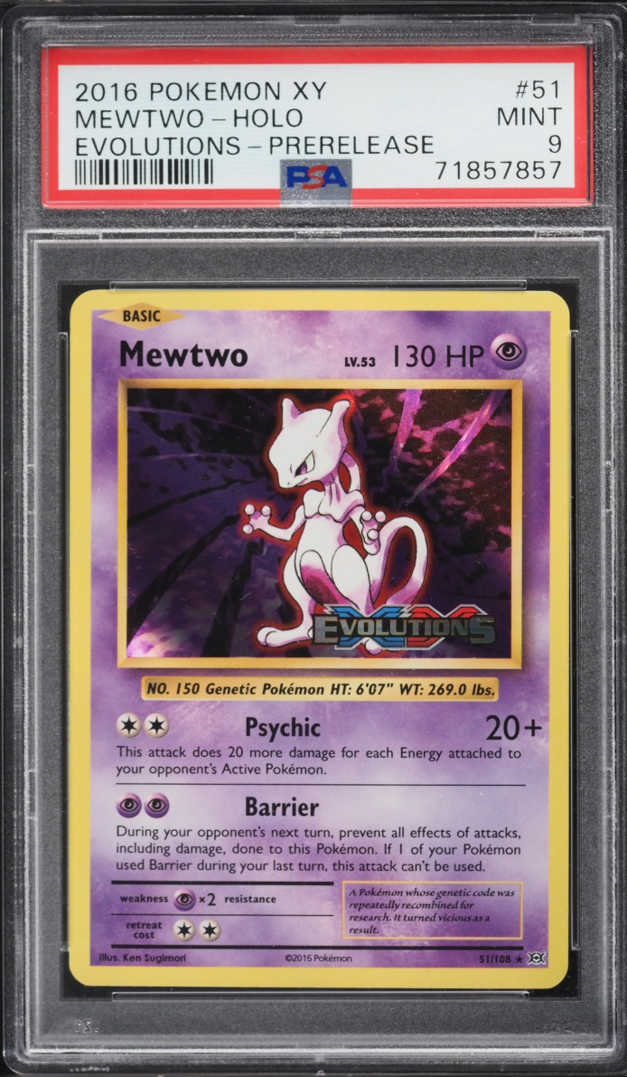 2016 Pokemon XY Evolutions Prerelease Holo Mewtwo #51 PSA 9 MINT