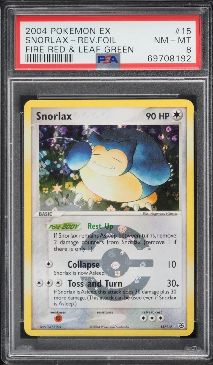 2004 Pokemon EX Fire Red & Leaf Green Reverse Holo Snorlax #15 PSA 8 NM-MT