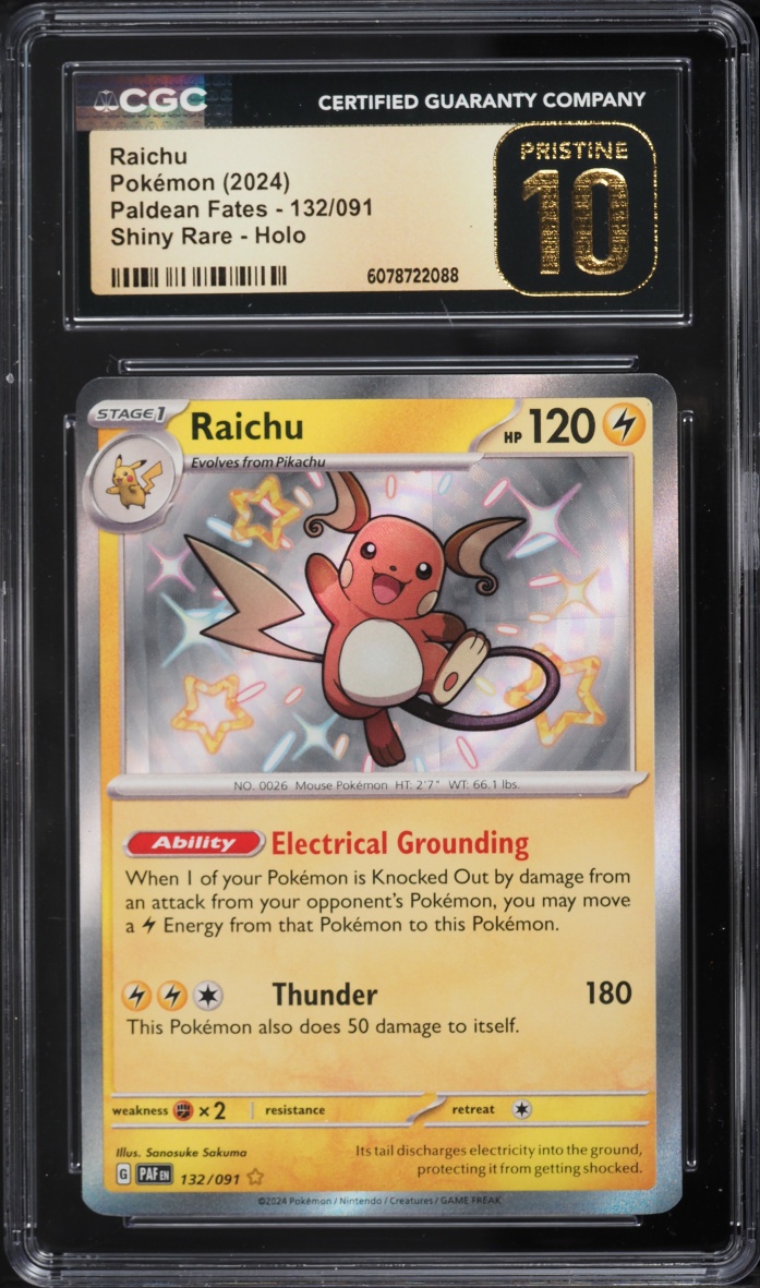 2024 Pokemon Scarlet & Violet Paldean Fates Shiny Raichu #132 CGC 10 PRISTINE