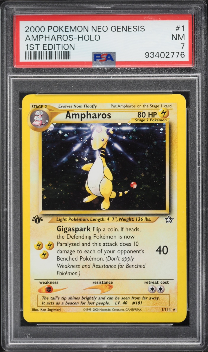 2000 Pokemon Neo Genesis 1st Edition Holo Ampharos #1 PSA 7 NRMT