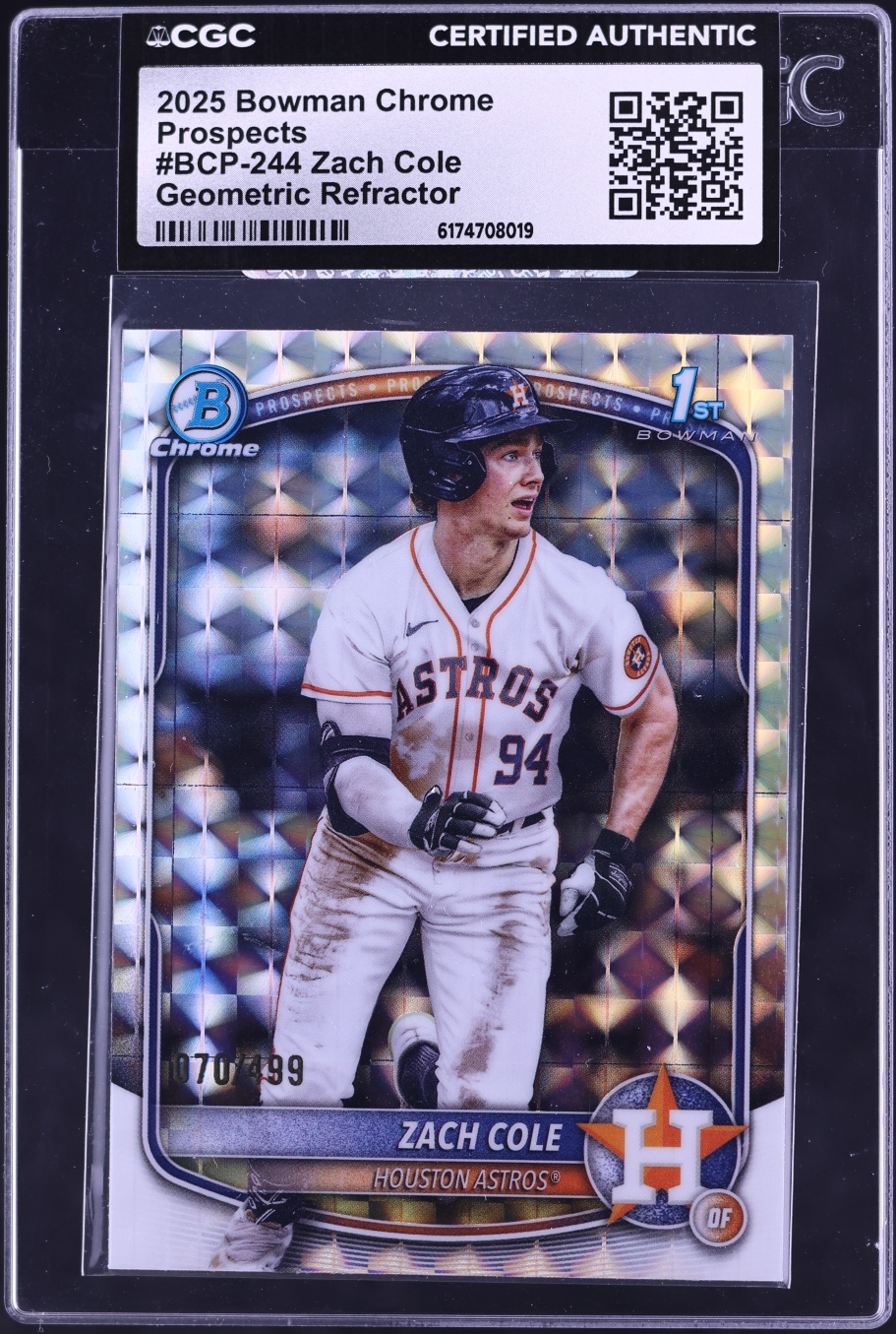 2025 Bowman Chrome Geometric Refractor Zach Cole PROSPECT /499 #BCP-244 CGC AUTH