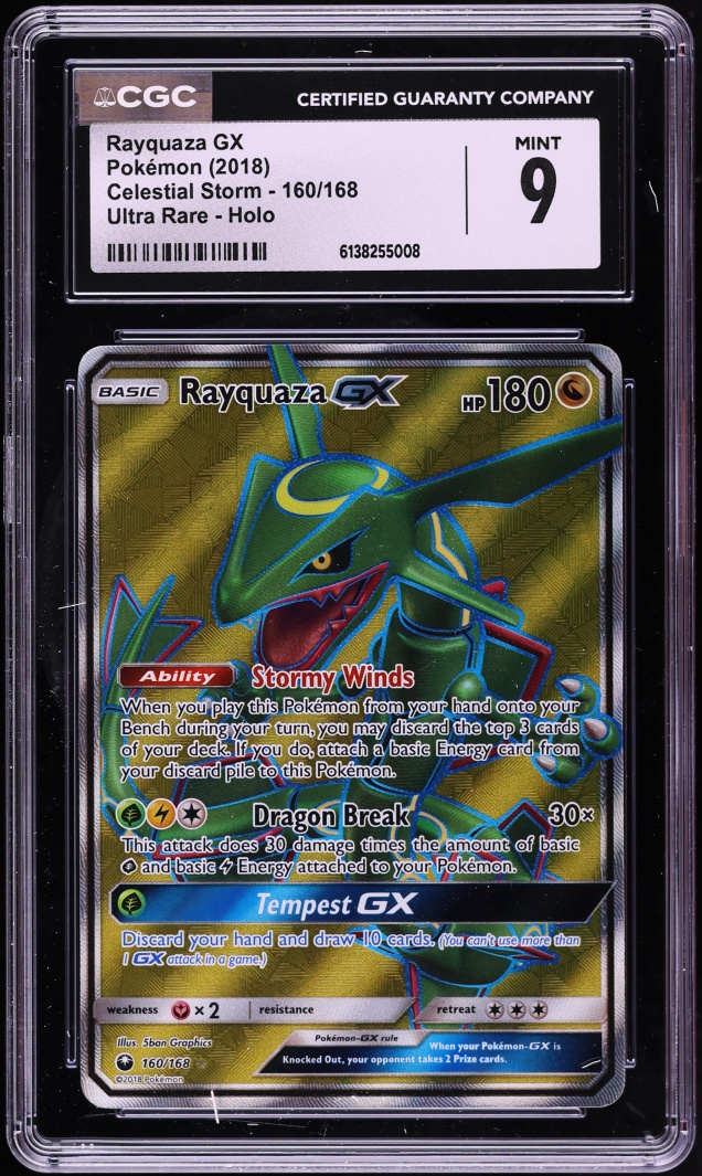 2018 Pokemon Sun & Moon Celestial Storm Full Art Rayquaza GX #160 CGC 9 MINT