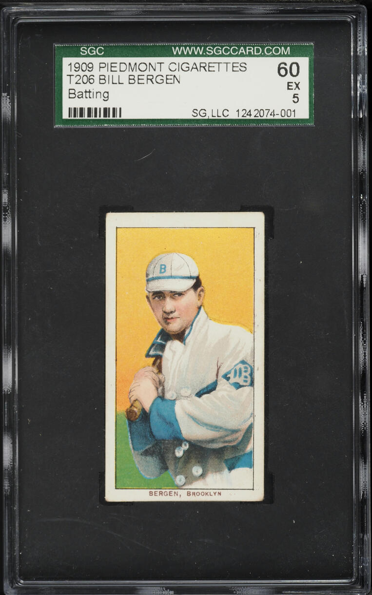 1909-11 T206 Bill Bergen BATTING, PIEDMONT SGC 5 EX
