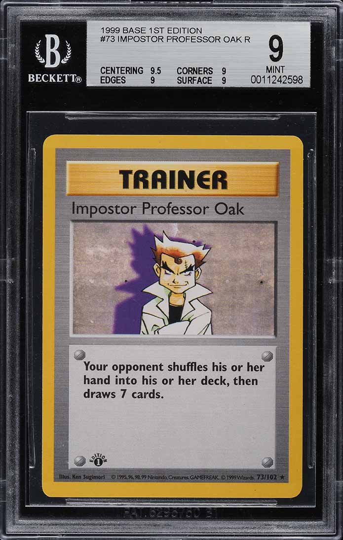 1999 Pokemon Base 1st Edition Thick Stamp Impostor Professor Oak #73 BGS 9 MINT - Main Image