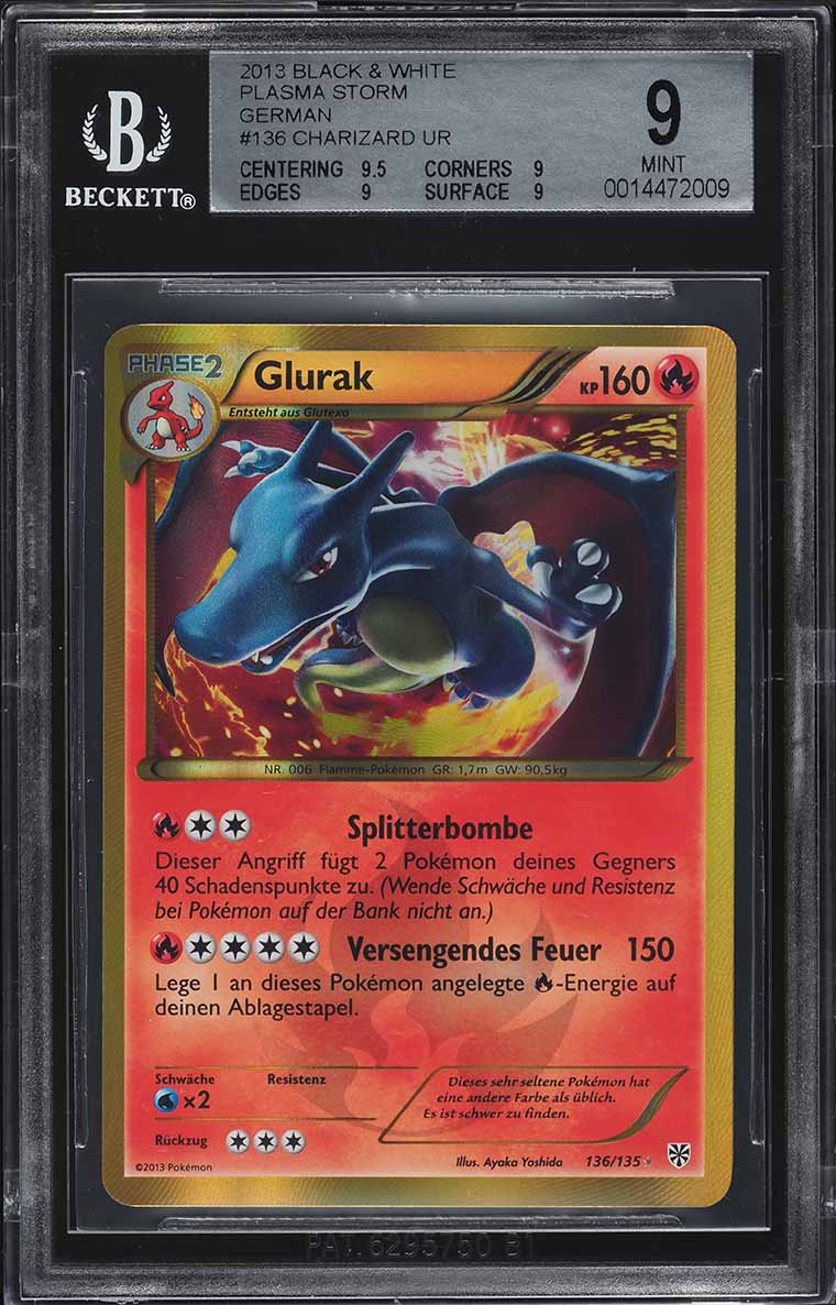 2013 Pokemon German Black & White Plasma Storm Secret Rare Charizard #136 BGS 9