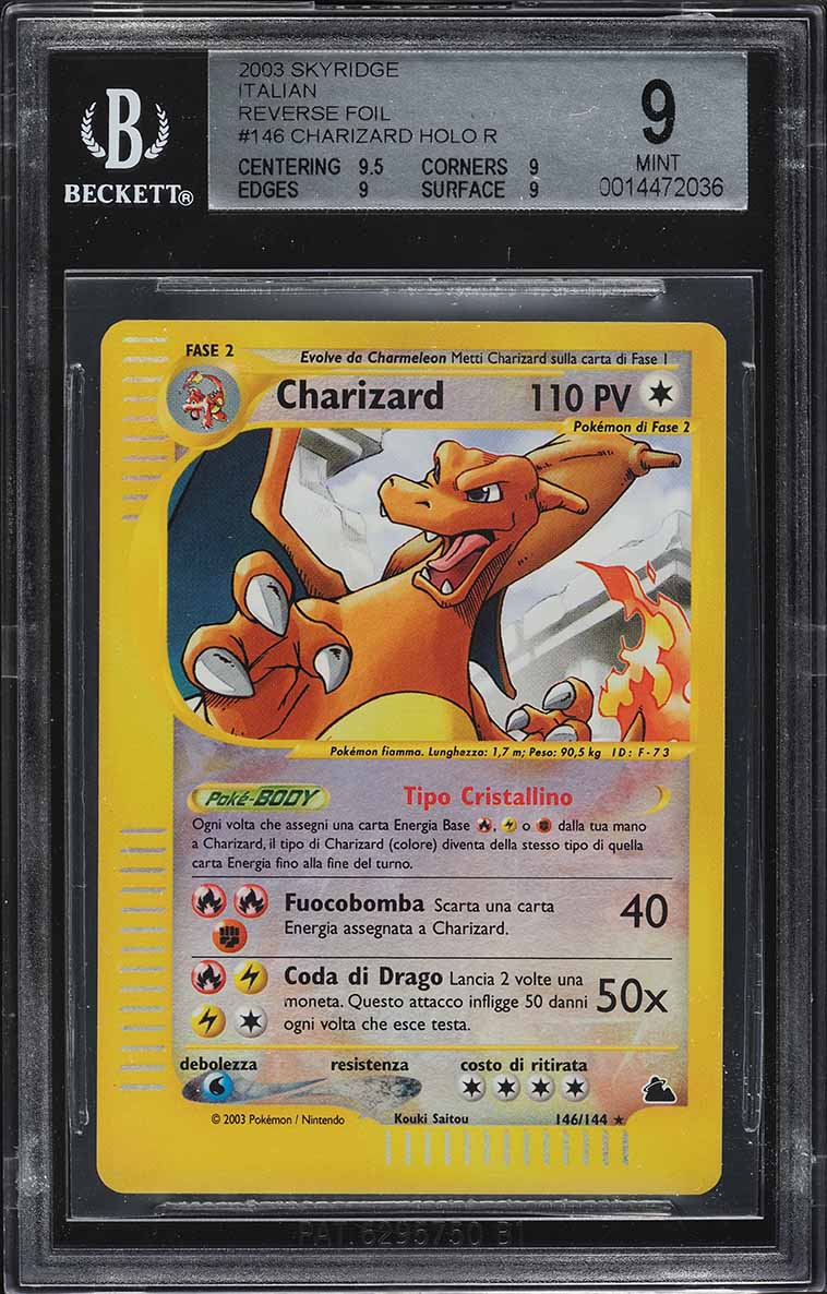 2003 Pokemon Italian Skyridge Reverse Holo Crystal Charizard #146 BGS 9 MINT