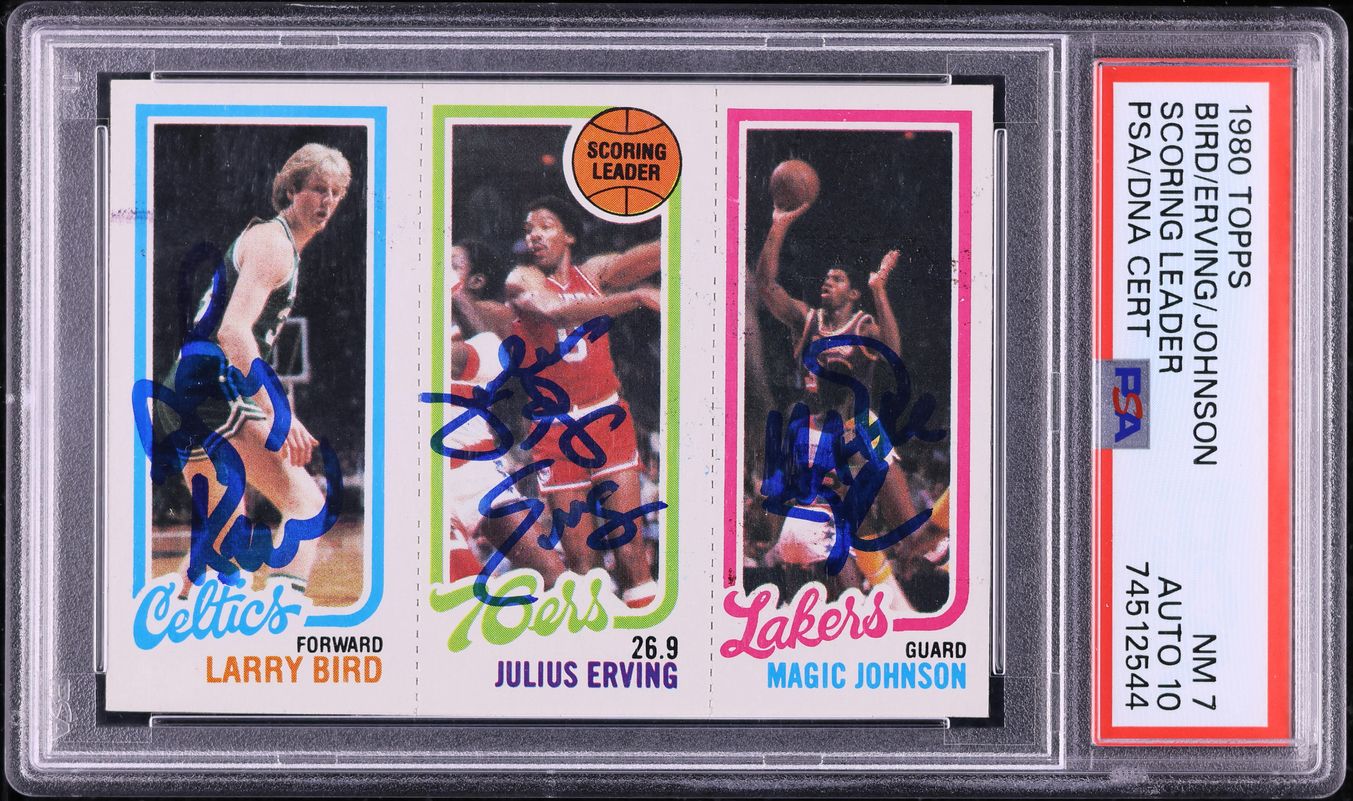 1980 Topps Basketball Julius Erving Larry Bird Magic Johnson ROOKIE AUTO DNA 10 PSA 7 NRMT