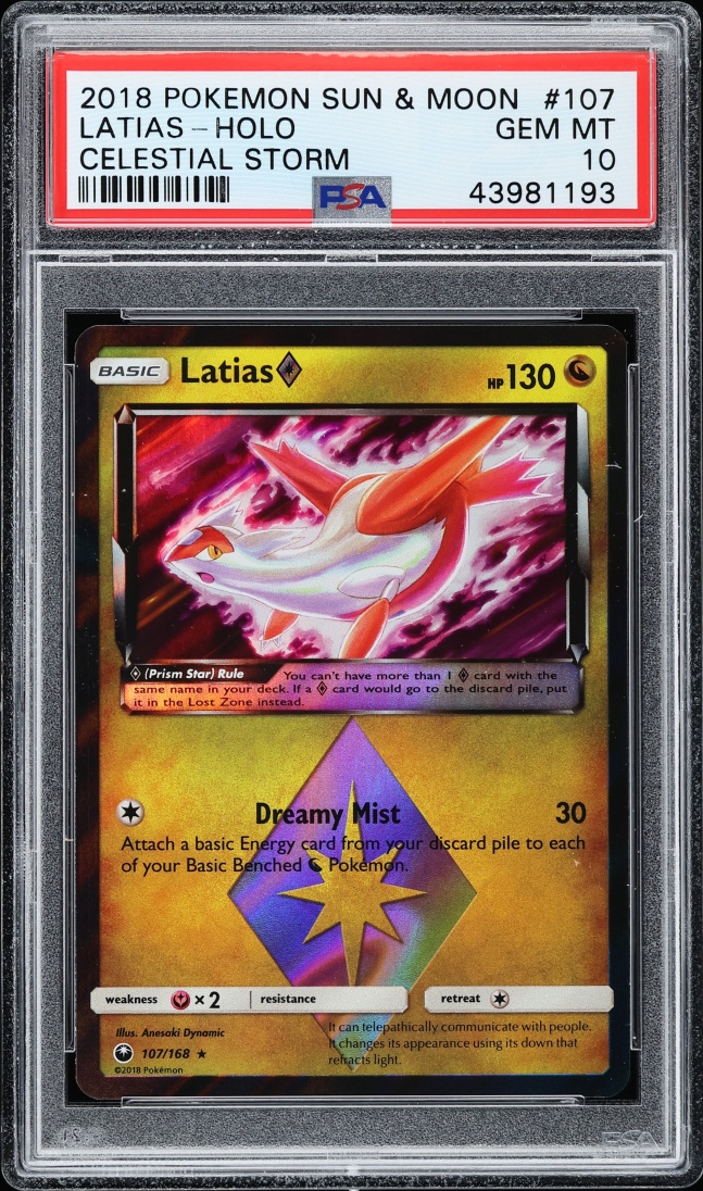 2018 Pokemon Sun & Moon Celestial Storm Holo Latias #107 PSA 10 GEM MINT
