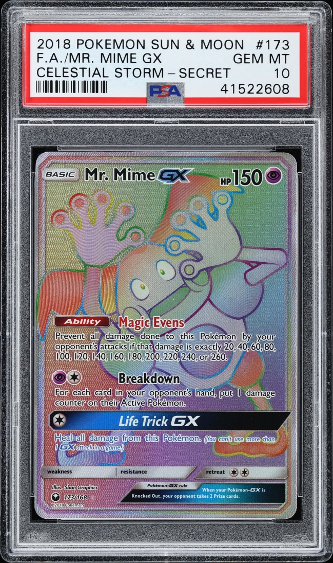 2018 Pokemon Sun & Moon Celestial Storm Rainbow Rare Mr. Mime GX #173 PSA 10 GEM MINT