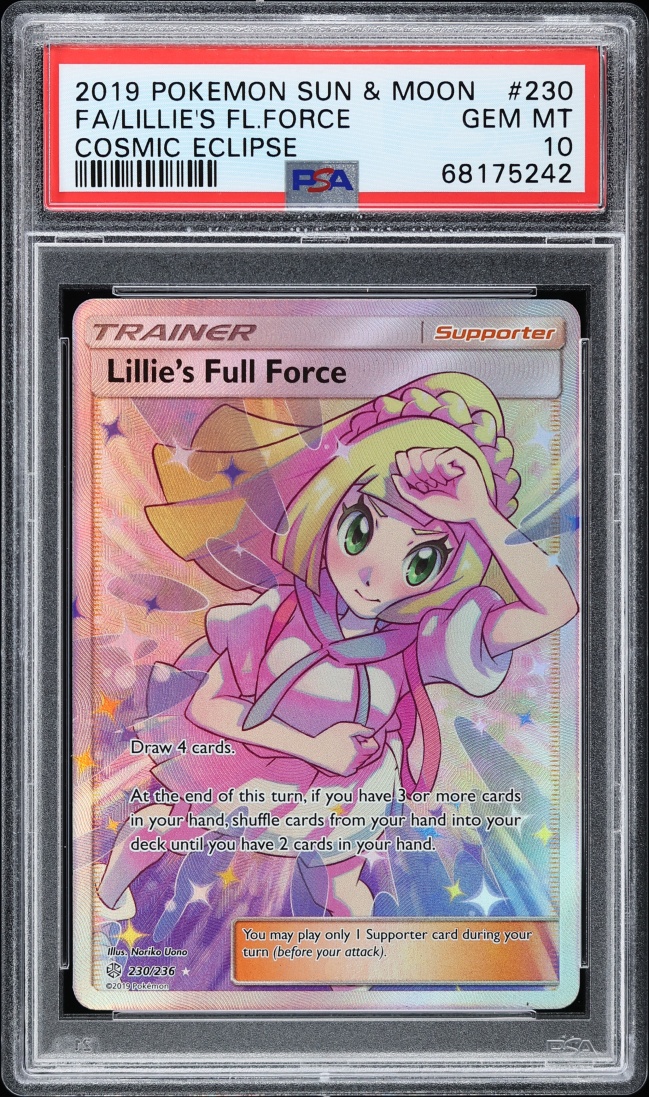 2019 Pokemon Sun & Moon Cosmic Eclipse Full Art Lillie's Full Force #230 PSA 10 GEM MINT