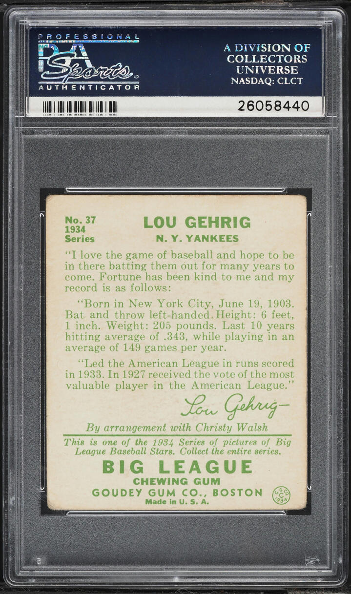 1934 Goudey Lou Gehrig #37 PSA 2 GD