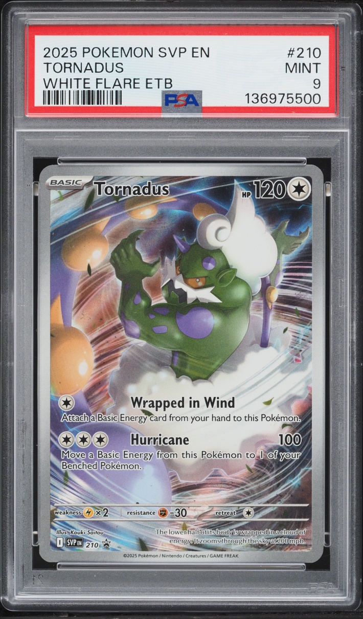 2025 Pokemon Scarlet & Violet Promo White Flare ETB Full Art Tornadus #210 PSA 9 MINT