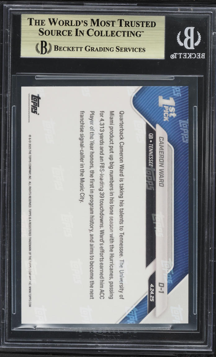 2025 Topps Now Draft Cameron Ward ROOKIE #D1 BGS 10 PRISTINE