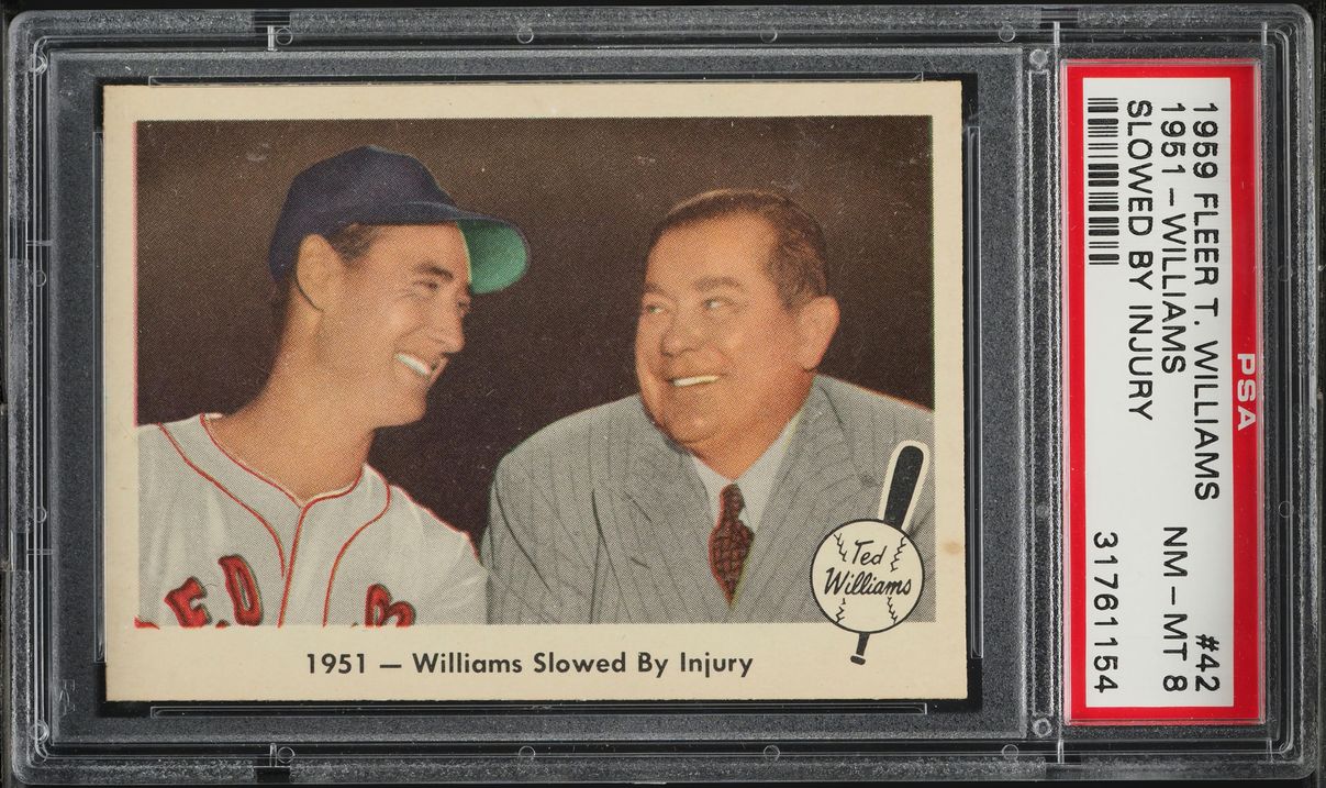 1959 Fleer Ted Williams SETBREAK '51 SLOWED BY INJURY #42 PSA 8 NM-MT