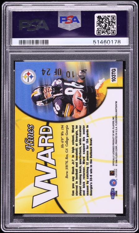 1998 Fleer Brilliants 24-Karat Gold Hines Ward ROOKIE /24 #103TG PSA 9 MINT