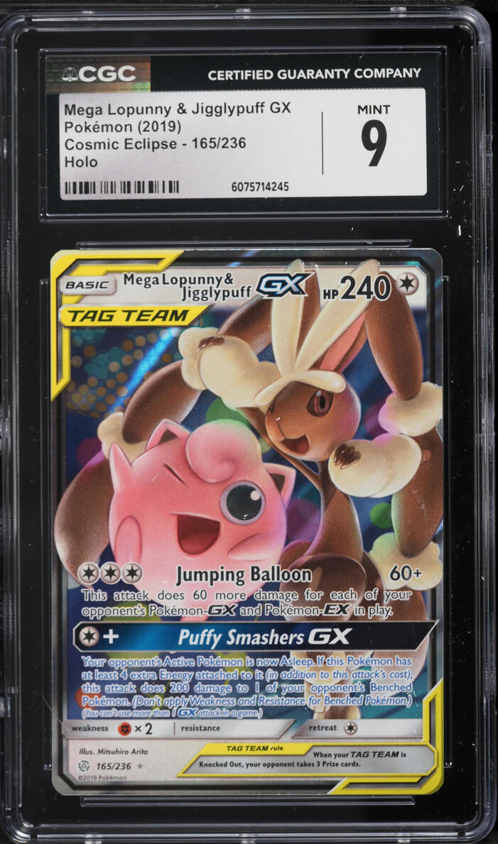 2019 Pokemon Sun & Moon Cosmic Eclipse Holo Mega Lopunny & Jigglypuff GX #165 CGC 9 MINT