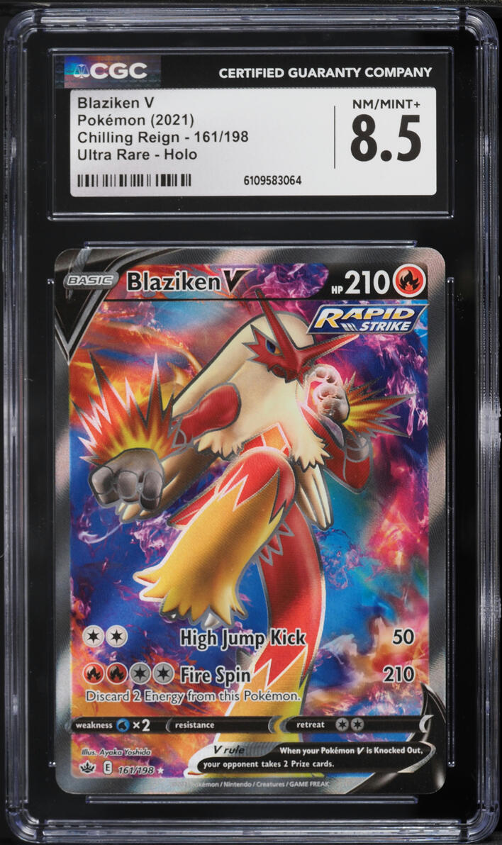 2021 Pokemon Sword & Shield Chilling Reign Full Art Blaziken V #161 CGC 8.5 NM-MT+