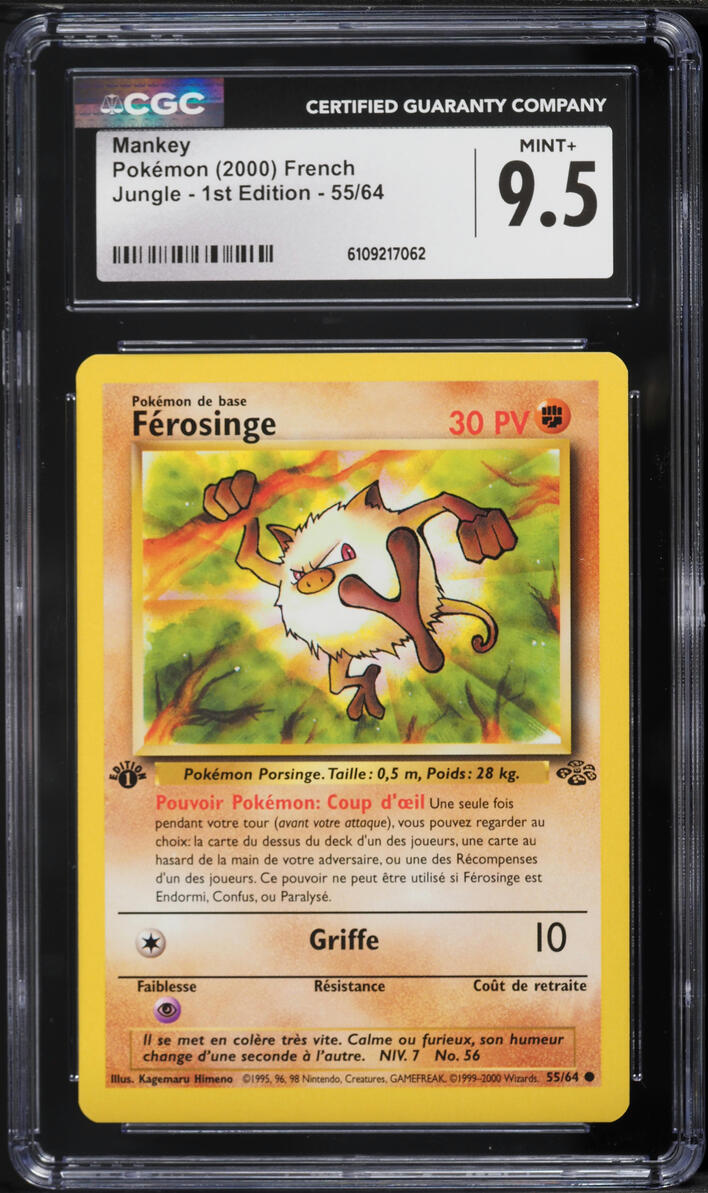 2000 Pokemon French Jungle 1st Edition Mankey #55 CGC 9.5 MINT+