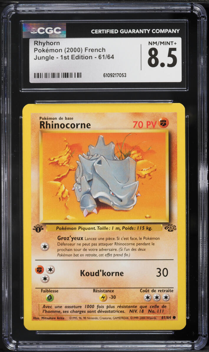 2000 Pokemon French Jungle 1st Edition Rhyhorn #61 CGC 8.5 NM-MT+