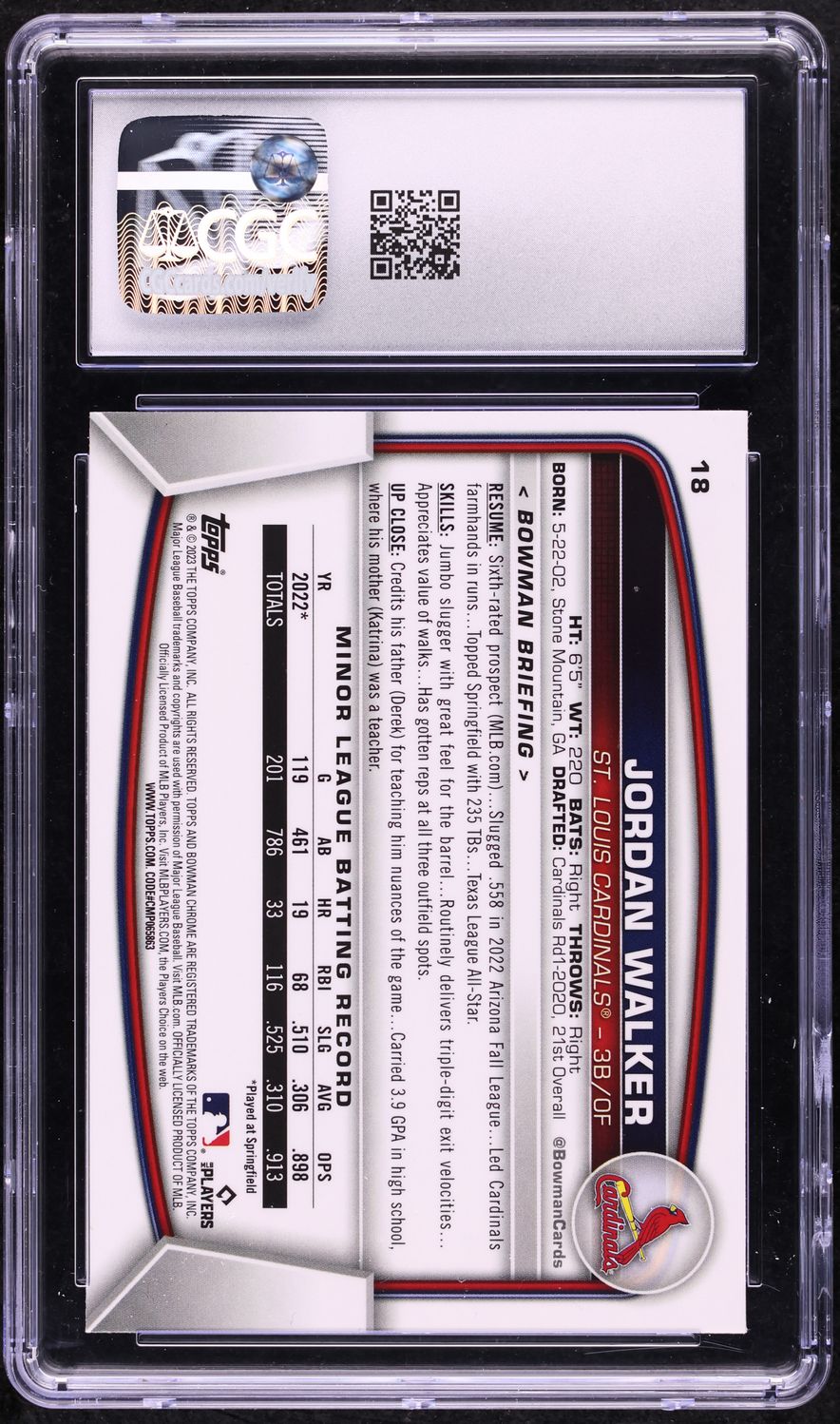 2023 Bowman Chrome Jordan Walker ROOKIE #18 CGC 9 MINT