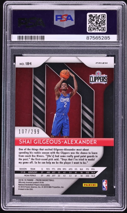 2018 Panini Prizm Red Shai Gilgeous-Alexander ROOKIE /299 #184 PSA 9 MINT
