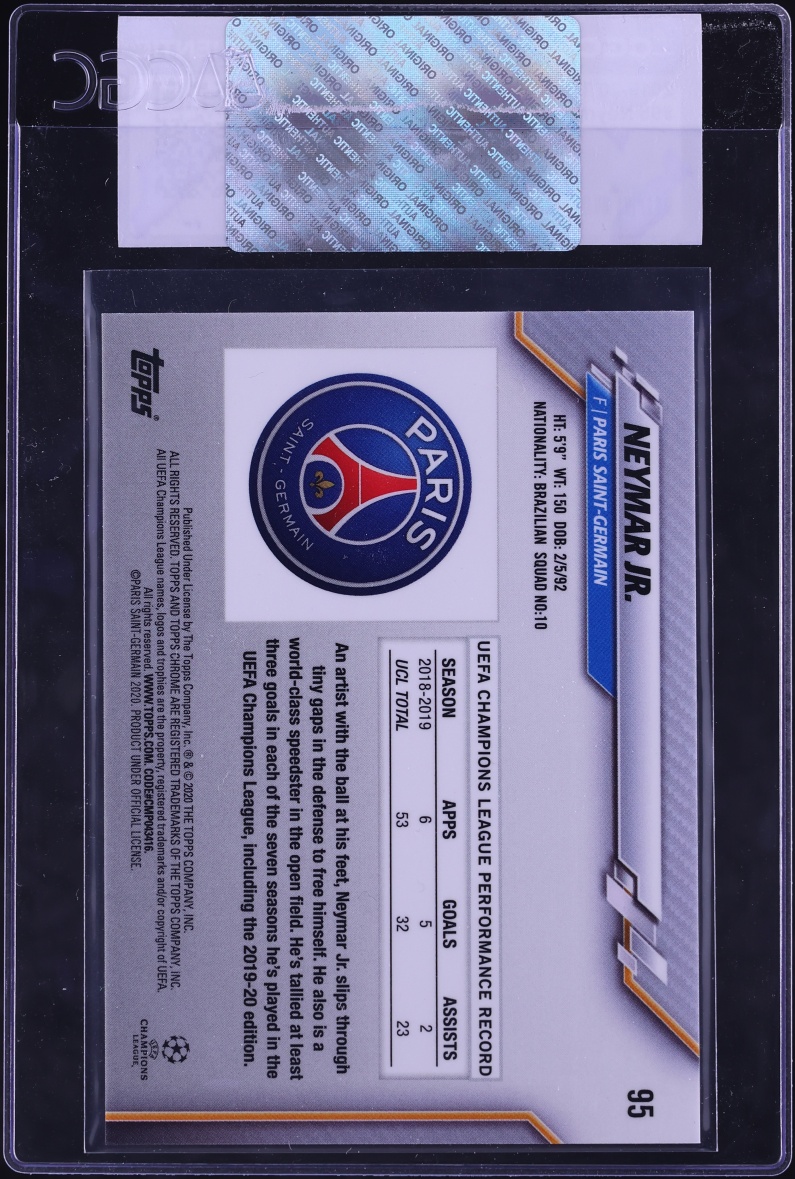 2019 Topps Chrome Sapphire UEFA Neymar Jr. #95 CGC AUTH