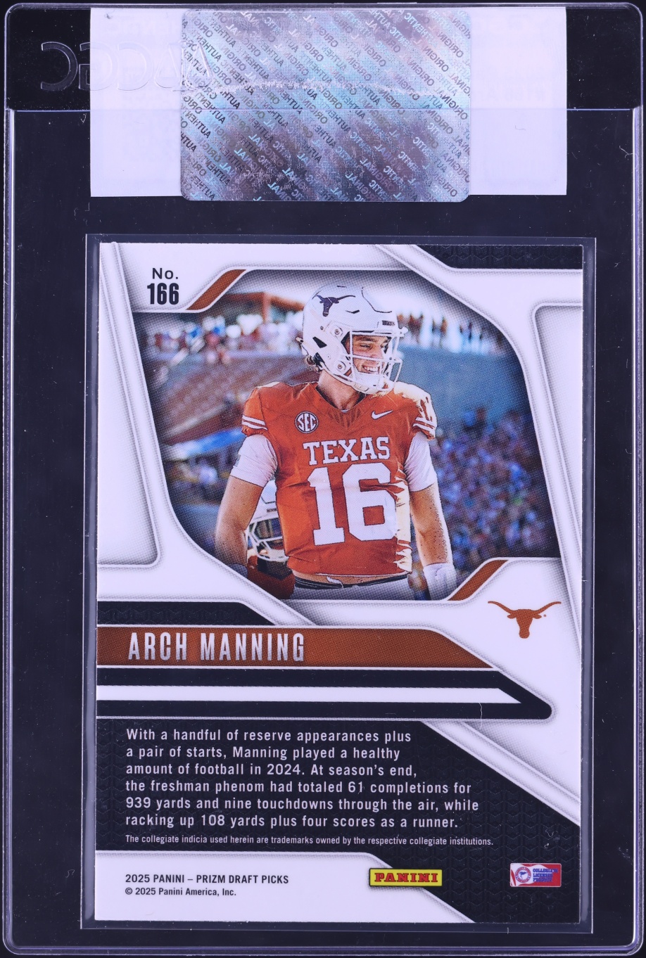 2025 Panini Prizm Draft Picks Arch Manning ROOKIE #166 CGC AUTH