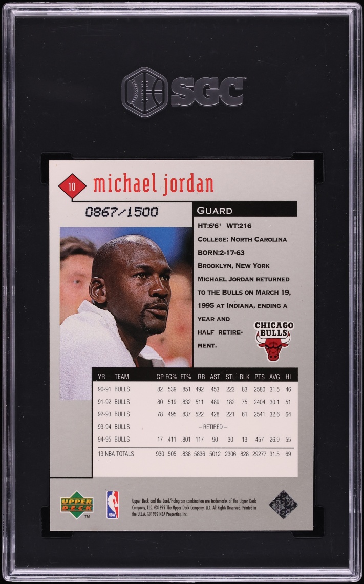 1998 Black Diamond Triple Michael Jordan /1500 #10 SGC 9 MINT