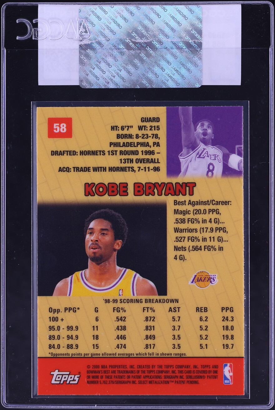 1999 Bowman's Best Kobe Bryant #58 CGC AUTH