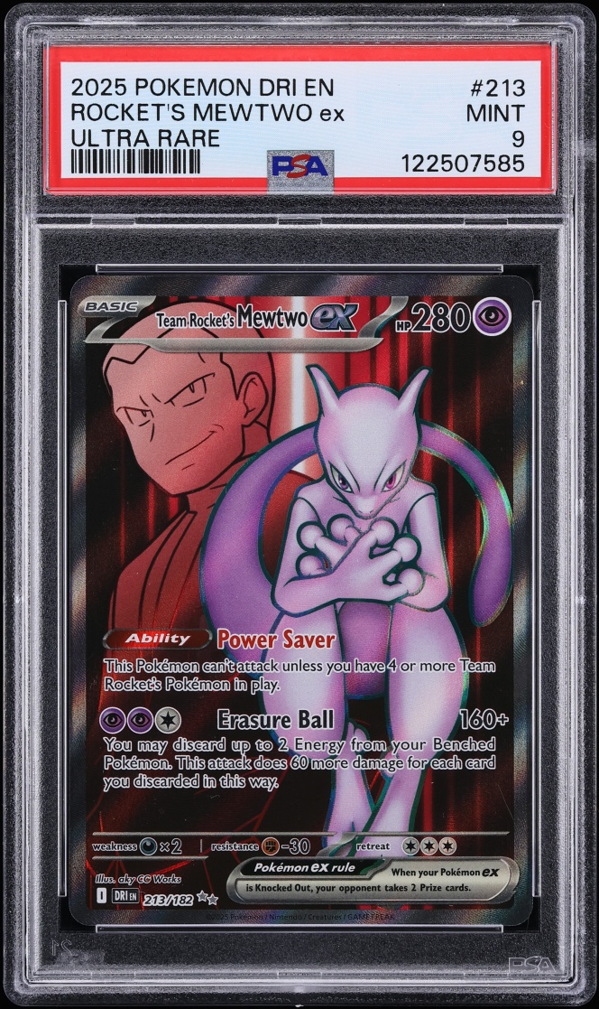 2025 Pokemon Scarlet & Violet Destined Rivals Full Art Team Rocket's Mewtwo Ex #213 PSA 9 MINT