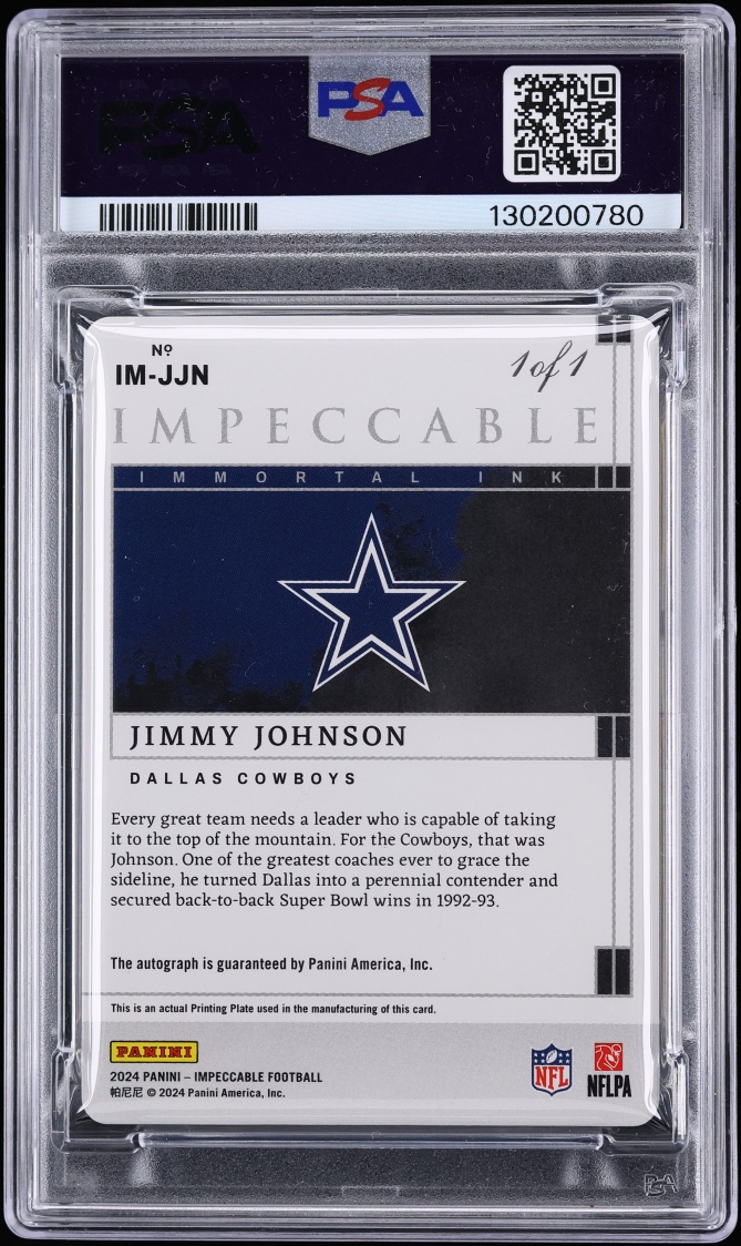 2024 Panini Impeccable Immortal Ink Cyan Printing Plate Jimmy Johnson AUTO 1/1 PSA 8 NM-MT - Photo 2
