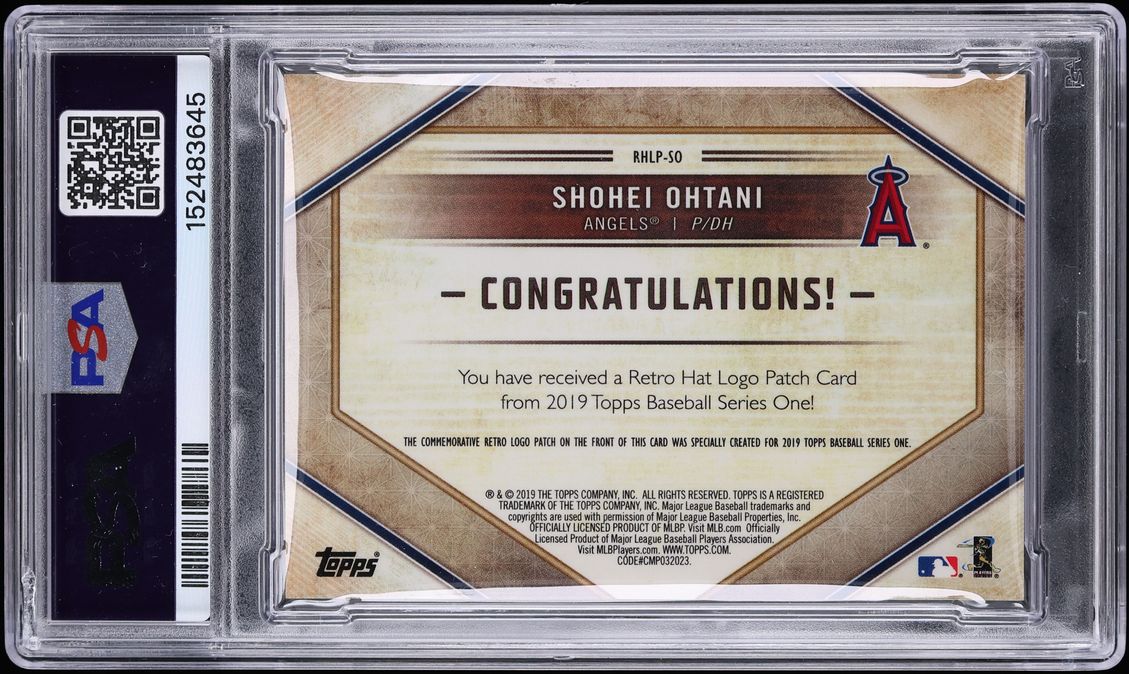 2019 Topps Retro Hat Logo 150th Anniversary Shohei Ohtani PATCH /150 #RHLP-SO PSA 8 NM-MT - Photo 2