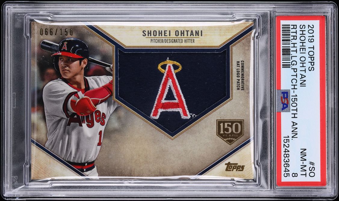 2019 Topps Retro Hat Logo 150th Anniversary Shohei Ohtani PATCH /150 #RHLP-SO PSA 8 NM-MT